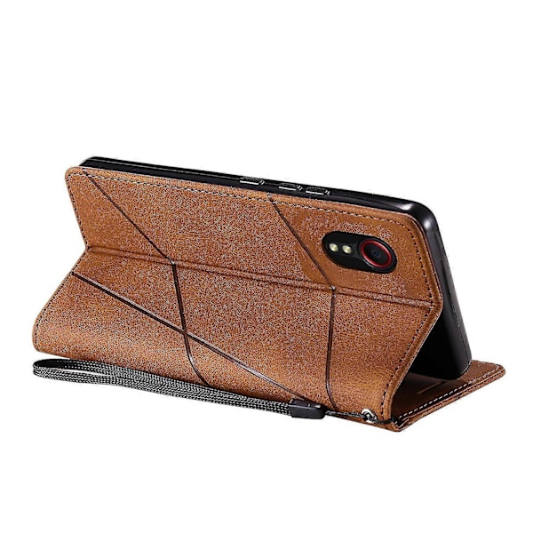 Til Samsung Galaxy Xcover 5 Wallet Case Linjer Præget PU Læder Telefon Bagcover Brown