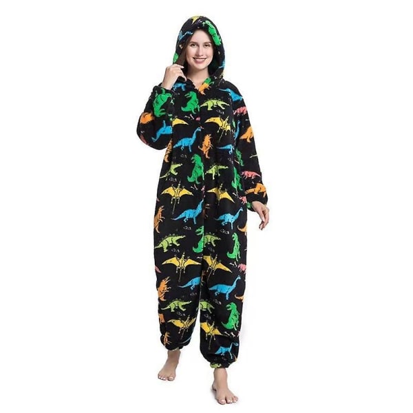 Dam vinter overall pyjamas tecknad djurtryck huva jumpsuit varm hemmaklädsel style 3 L