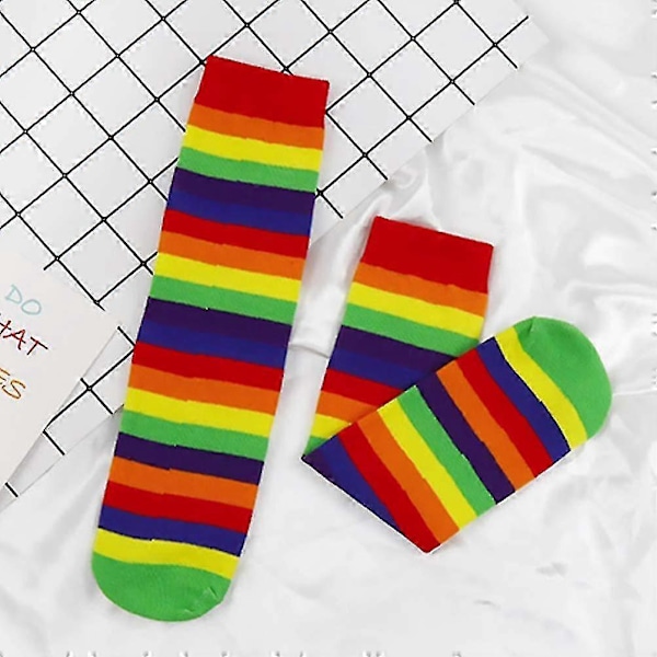 2 paria unisex lasten muoti uutuus sateenkaari raidalliset puolipitkät sukat värikkäät klovni raidalliset juhlapyhä sukat puuvilla päivittäin