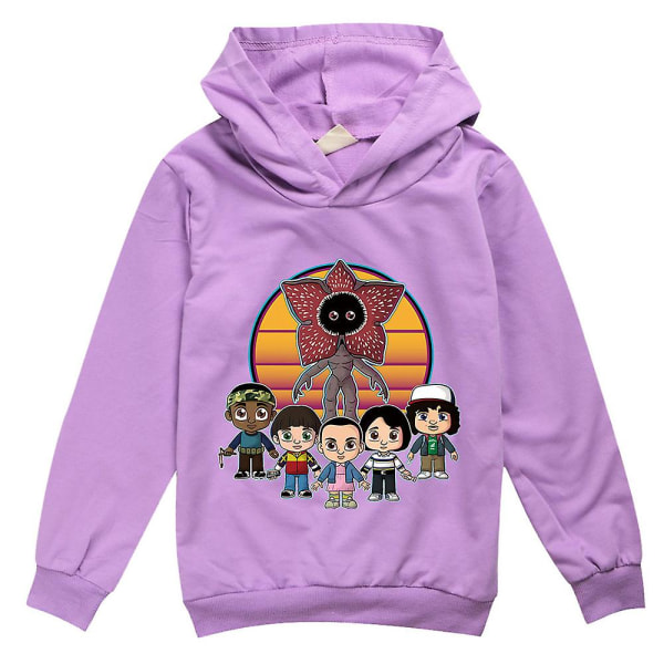 Stranger Things Barn Tryckt Hoodie Pojkar Flickor Långärmad Huvtröja Tröja Casual Sport Aktiva Toppar Purple 13-14 Years