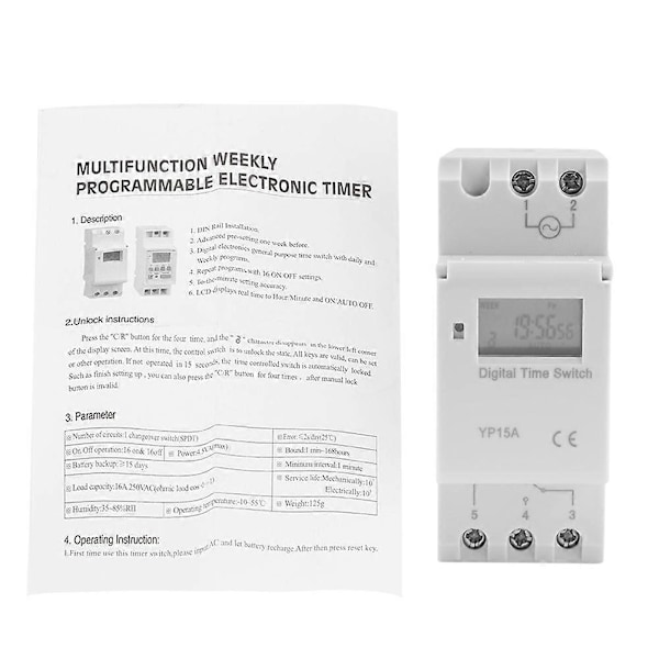 16A Digital LCD Strømtimer Programmerbart Relé Tidsbryter (AC220V)
