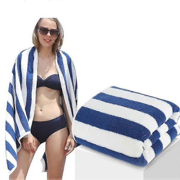 Stripete strandhåndkle for voksne, badehåndklær med 100% bomull Blue white