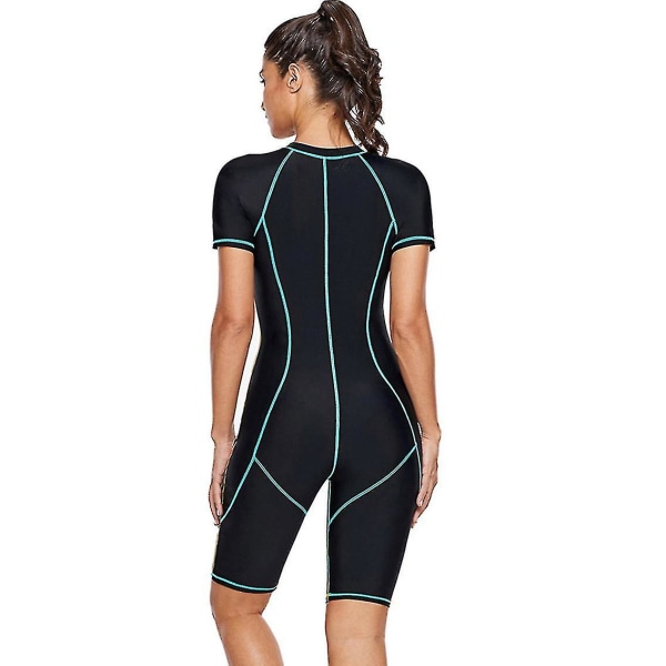 Dam Zip Front Kortärmad Baddräkt Strandkläder blue M