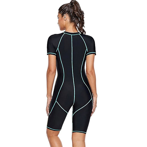 Dam Zip Front Kortärmad Baddräkt Strandkläder blue XL