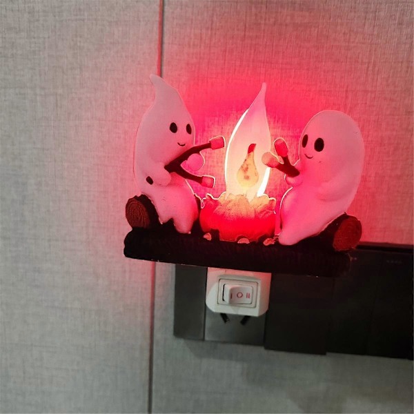 Ghost Campfire Flakkende Natlampe Flamme Halloween Natlys 3D LED Lille Falsk Bål Natlampe Indretning EU Stik