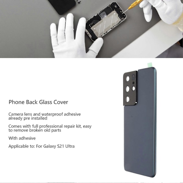 Bakglassdeksel Erstatning Med Forhåndsinstallert Kameralinse og Tapdeler Erstatning for Galaxy S21 Ultra Blå