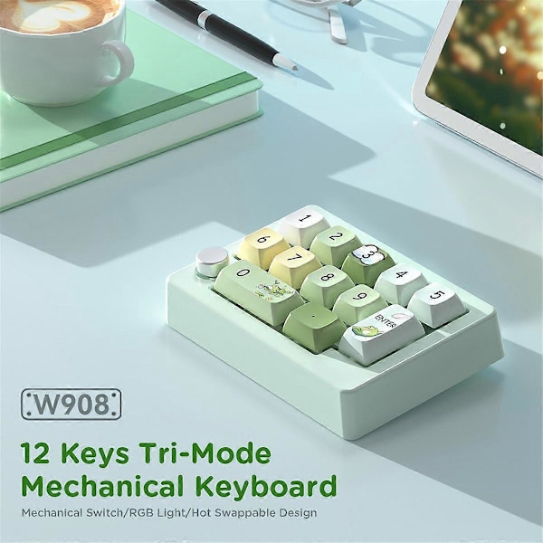 Tre-läges Hot-Swappable Digital Mekaniskt Tangentbord Makro Definition RGB Gaming Mekanisk Knappsats Ratt Hårdvara Grön