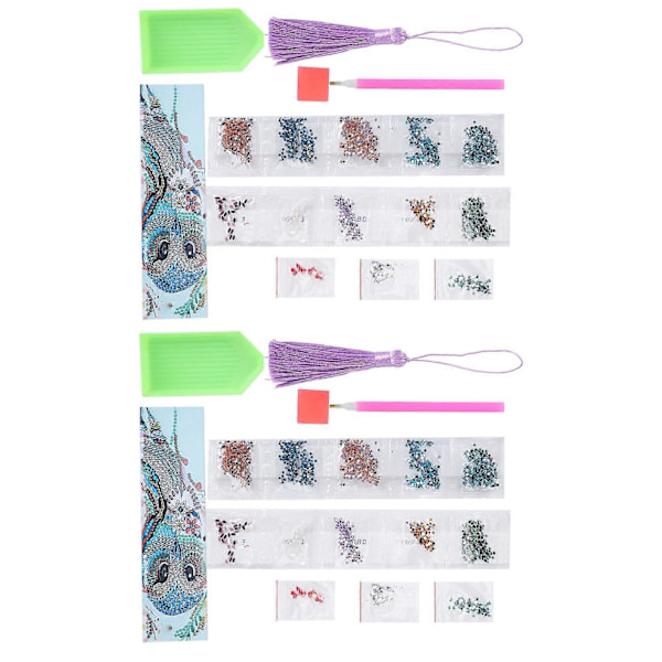 2 Set Diamond Kirjanmerkit Kristalli 5D DIY Maalaus Hieno Muoto Pyöreä Riippuva Askartelu Pöllökuvio