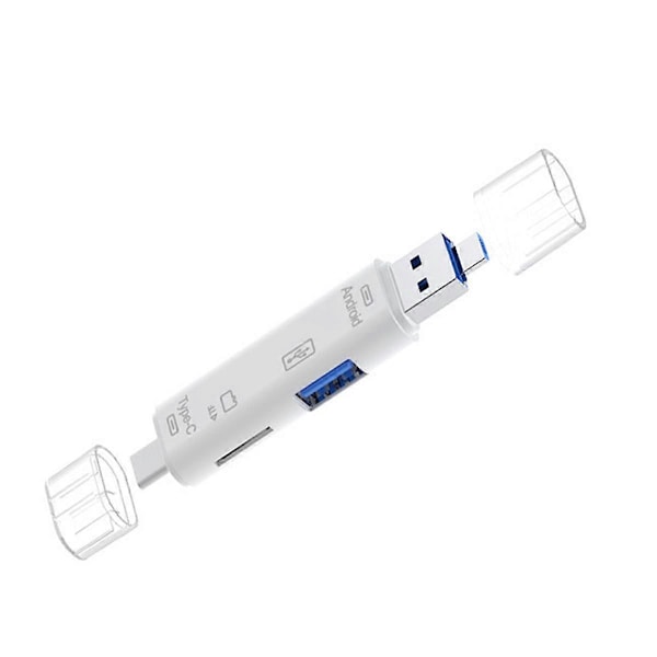 3-in-1 kortinlukija OTG-toiminnolla, tukee USB 2.0 / Type C / USB -toimintoa Micro-USB muistikortti valkoinen