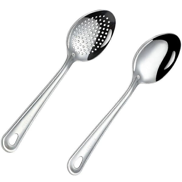 2 st Långskaftad Hålsked Bärbar Hålslev i Rostfritt Stål Serveringssked Buffétillbehör