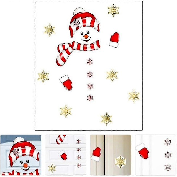 1 Set Jul Snögubbe Kylskåpsdekaler, Jul Dörrdekaler, Väggdekaler för Högtidsdekoration