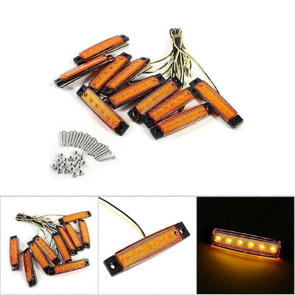 10x 6 LED Indikator Sidomarkeringsljus för Lastbil Skåpbil Husvagn Lastbil Gult Ljus