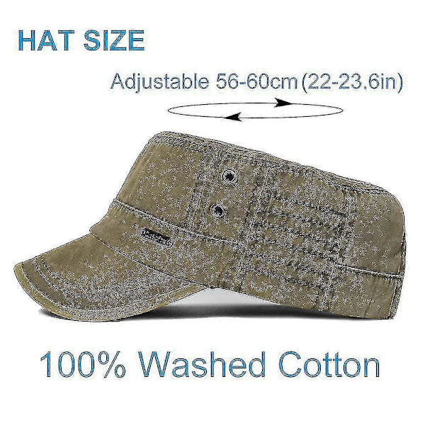 Vasket Bomull Militær Caps Menn Kadett Army Cap Unik Design Vintage Flat Topp Hatt Khaki