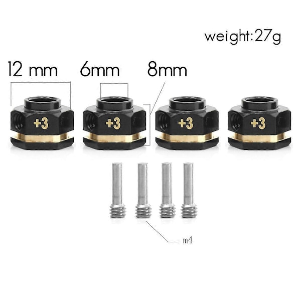 4kpl Messinkinen vastapaino 12mm pyörän kuusiokolo jatkettu adapteri TRX4 TRX6 1/10 RC-auton osille 15mm