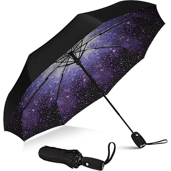 Paraply Vindtätt Reseparaply - Kompakt, Lätt, Automatiskt, Starkt och Portabelt - Vindresistent, Litet Hopfällbart Ryggsäcksparaply för Regn - Män A Starry Night