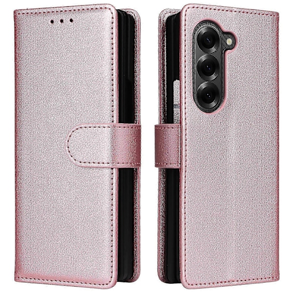 För Samsung Galaxy Z Fold6 5G Läderfodral Plånbok Kortfack Telefonskal s20241212192 Rose Gold