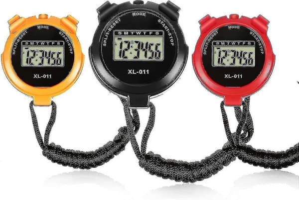 3 stycken sporttimer med datum- och tidsfunktion, stötsäker, vattentät stoppur