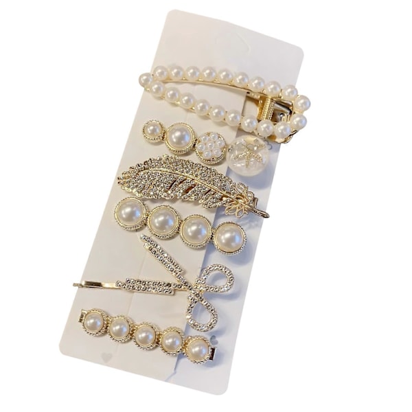 6 st/set Eleganta Faux Pearl Sax Fjäderform Hårklämma Barrettes Ornament Qinhai
