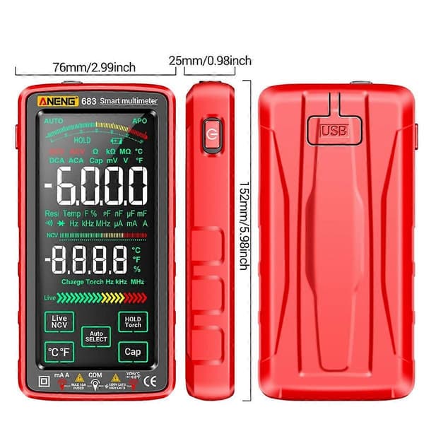 683 Smart Multimeter High-End Touch 6000 Teller Multimetro Test Oppladbar Multitester AC/ Tester Verktøy Rød