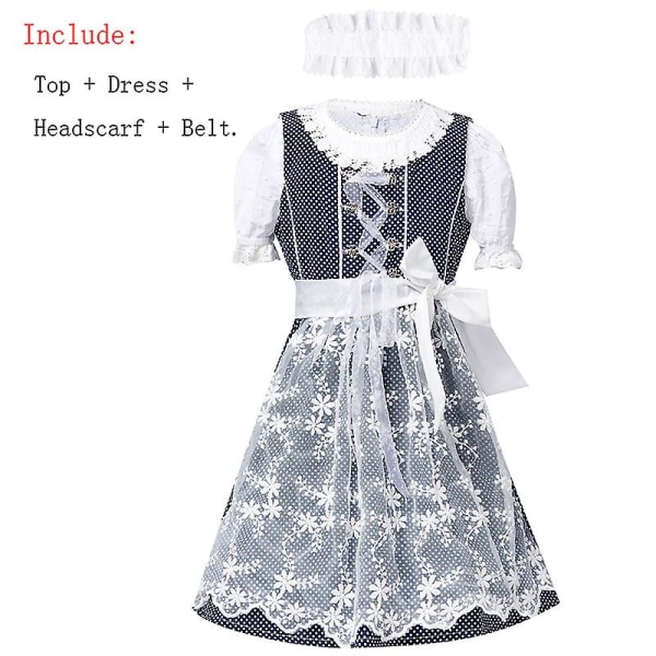 Färgglad Dirndl Oktoberfest för barn Dräkt Alperna National Toppklänning Cosplay Fancy Party Dress Carnival Halloween Navy XS