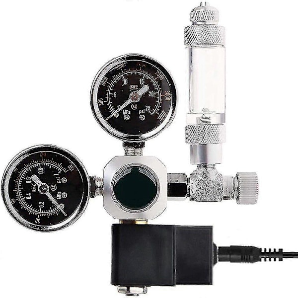 Co2 Tryckregulator Nattavstängning W21.8 Gränssnitt Med Magnetventil 2 Tryckmätare Och Bubbelräknare För Akvariumsystem