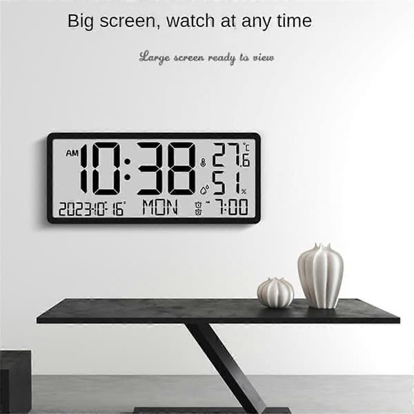 LCD Digital Väckarklocka med Temperatursensor, Skrivbords- & Väggmonterbar, Manuell & Automatisk Displayjustering-A