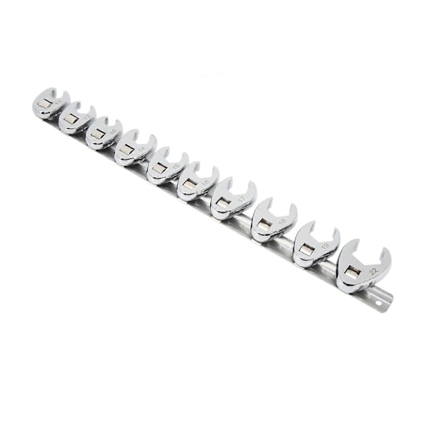 10 stk. fastnøkkelsett med gaffelhode 10 mm til 22 mm metriske muttertrekker for 3/8-tommers skralle