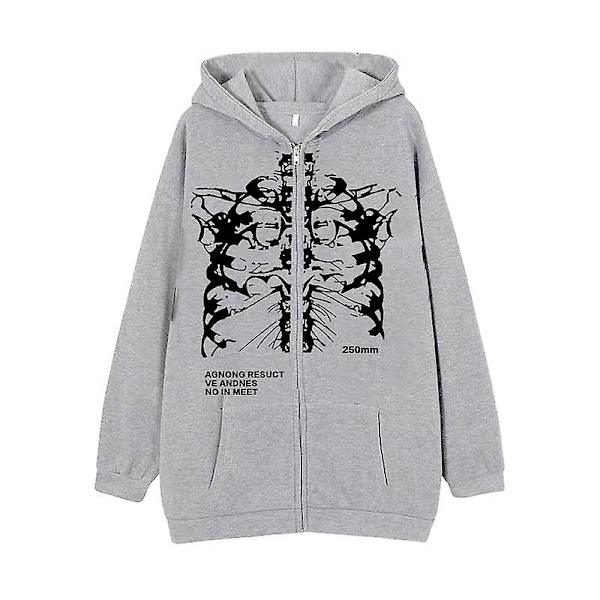 Mörk Zip Hoodie Skelett Hoodie Benprydd Hoodie dark black 2XL