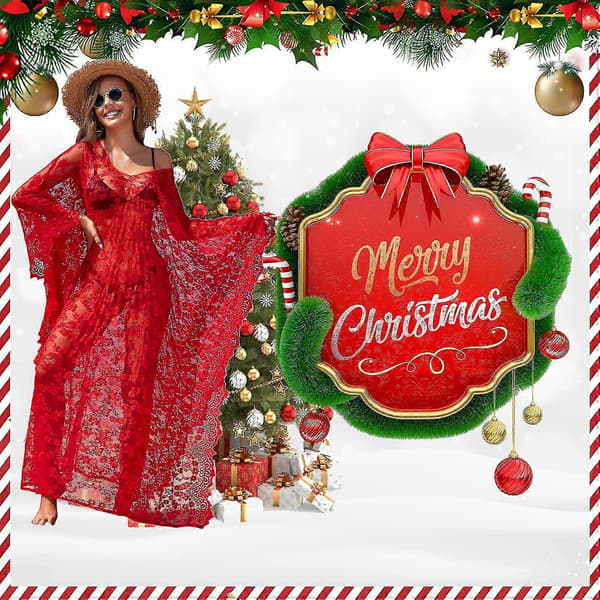 Strandklänning Boho Spets Kimono Plus Size Bikini Morgonrock Baddräkt för Kvinnor Enfärgad Red