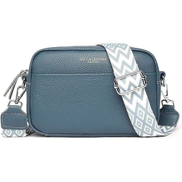 Crossbody Väska för Kvinnor, Liten Äkta Läder Dam Crossbody Väskor Vit Crossbody Kameraväska Avtagbar Bred Rem Axelväska Plånbok