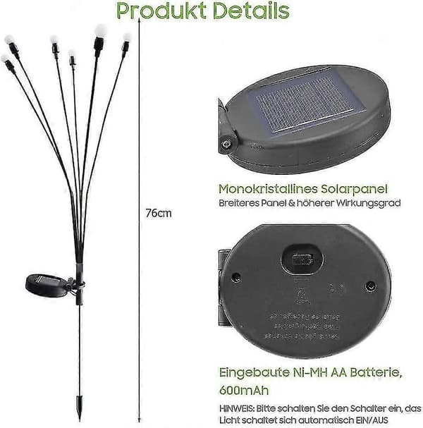 Solcelle Hagelampe - Solcellelampe som svaier, Vind-svaier, Solcelle Utendørs Lampe 10LED