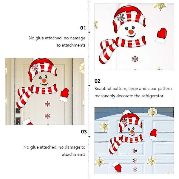 1 Set Jul Snögubbe Kylskåpsdekaler, Jul Dörrdekaler, Väggdekaler för Högtidsdekoration
