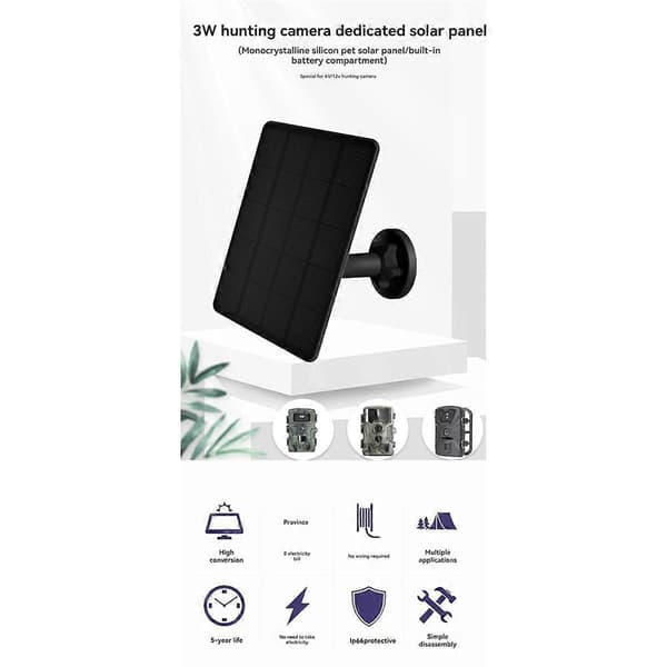 3W Viltkamera Solcellepanel Bærbart Solcellepanel Innebygd 5000mAH Batterirom IP65 Vanntett Jakttilbehør