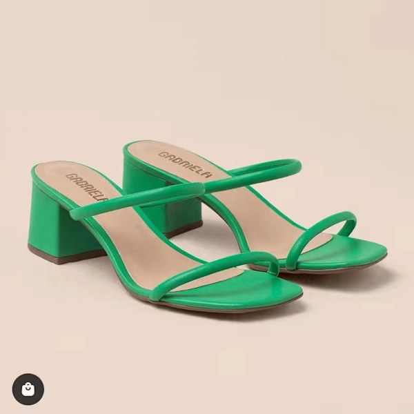 Damtofflor med öppen tå, mode enfärgad utomhus fyrkantig klack sandaler sexiga badtofflor högklackat Emerald green 41