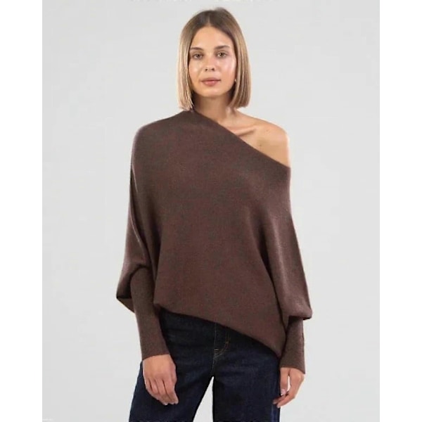 Asymmetrisk draperet jumper, en jumper så ultrablød som skyerne, dame langærmet slouch batwing almindelig blød strikket jumper light gray
