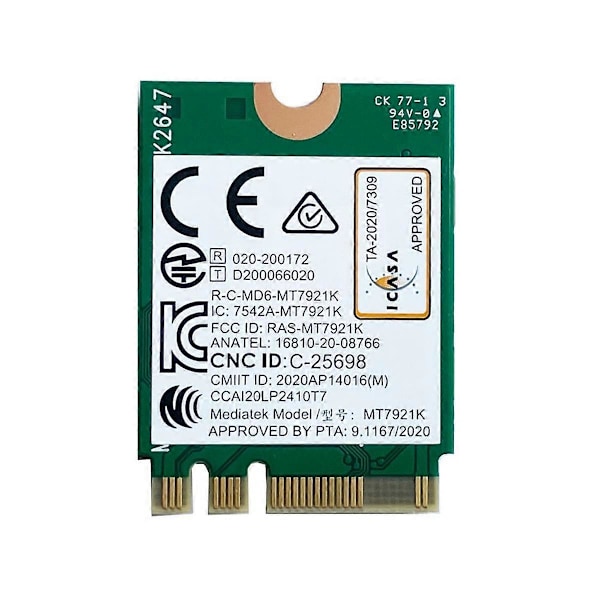 MT7921k Dual Band 2974M Wi-Fi 6 Bluetooth 5.1 Trådlöst Nätverkskort för Stationär/Laptop Dator Stöder Windows10 / 11