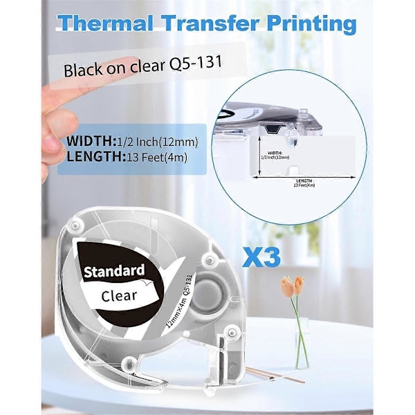 P12 Etiketmaskine Bluetooth Etiketprinter Understøtter Flere Materialeetiketter, med 4 Pakker Hvid Etikettape