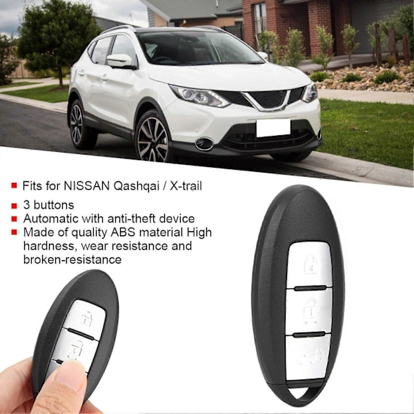 Smart Bil Fjernbetjeningsnøgle 3 Knapper 433Mhz 4A Chip Passer til Qashqai / X?trail