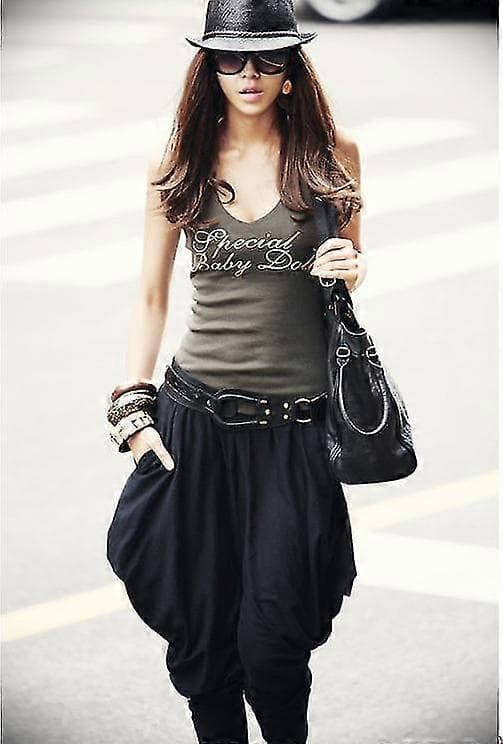 Trendy Svarte Harem Baggy Bukser