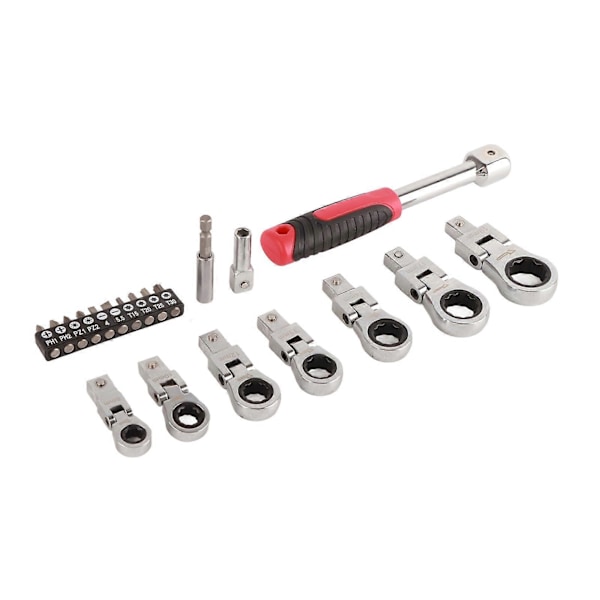 20 st Spärrnyckelsats Utbytbar 180 Graders Roterande Flexhuvud Nyckel Skruvmejselbits Kit