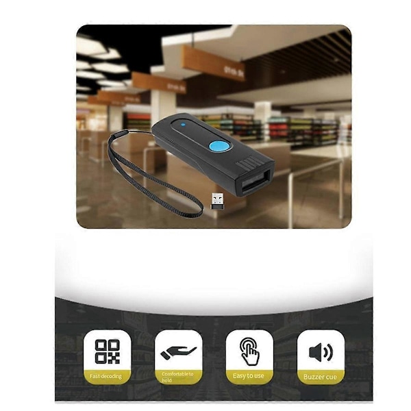 Mini Fickstreckkodsläsare Trådlös Bluetooth Direktuppladdning eller Lagringsläge för IOS Android System