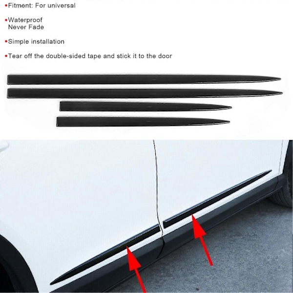 4 st Kroppssida Trim Vattentät Blank Svart Universal Dörrskydd Bilmodifiering