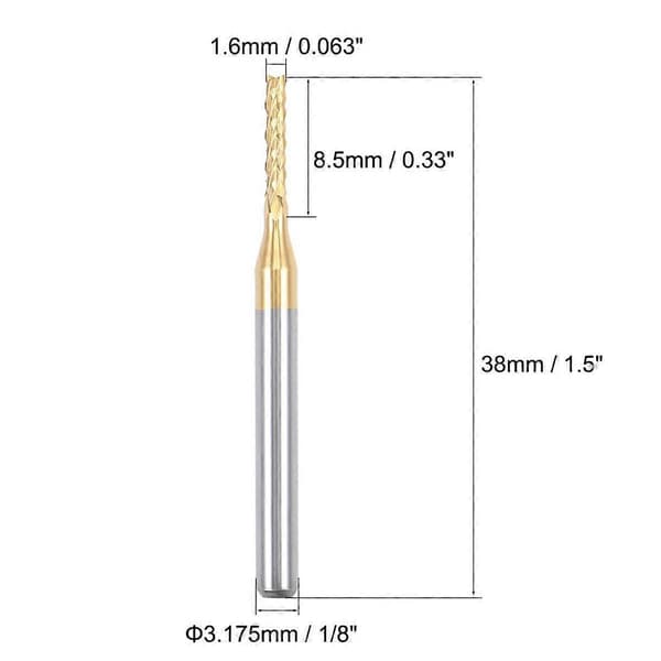 10 stk. Titanium Belagt Karbid Endefraeser Gravering Fræser CNC Router Bits til PCB Maskine, 1/8 Tomme Skaft 1.6Mm