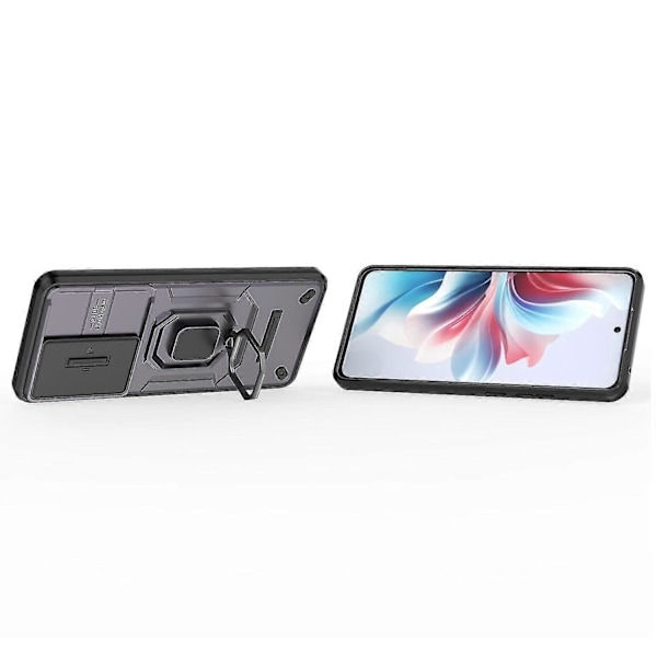 Til Oppo Reno11 F 5G Cover Ring Støtteben PC+TPU Bagside med Skyde Kamera Dækning - Lilla Black