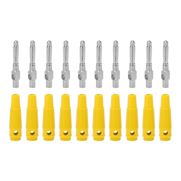 10 stk. 4mm 7-pinners bananplugg kobber 1000V 32A stablebare hannplugger med myk hylse skru stram gul