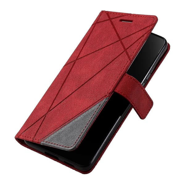 Plånboksfodral för Samsung Galaxy Xcover 5 Linjer Präglat PU Läder Telefonskal Red