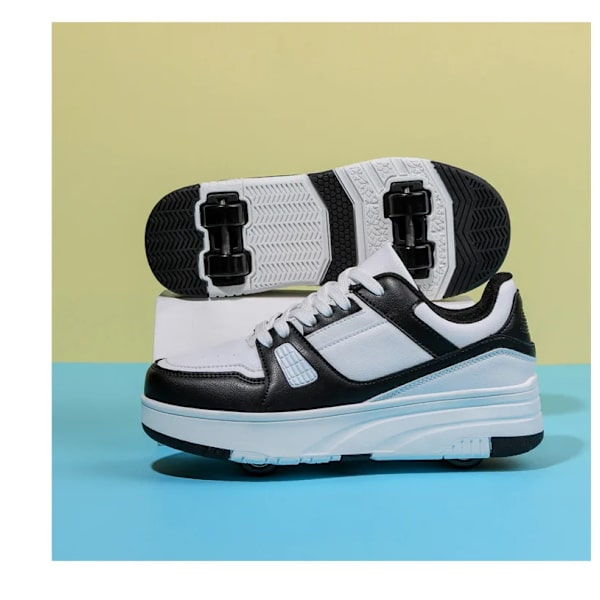 Rullskridskoskor Barn Sneakers med Hjul Barn Rullskridskor Mode Utomhussportskor Flickor Pojkar white black 34
