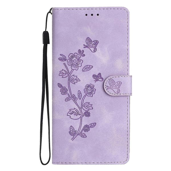 Blomster Læder Etui Til Motorola Moto G9 / G9 Play / E7 Plus Purple