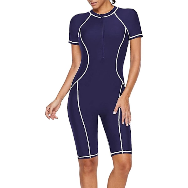 Dam Zip Front Kortärmad Baddräkt Strandkläder blue L