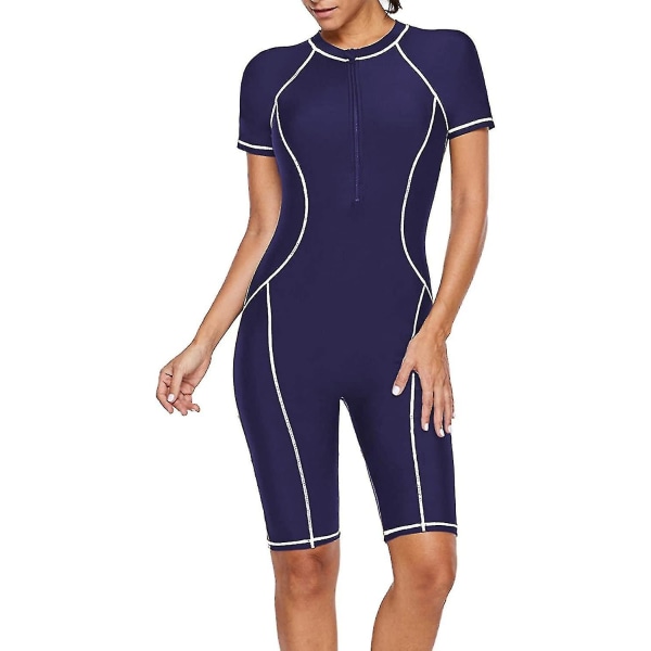 Dam Zip Front Kortärmad Baddräkt Strandkläder blue M